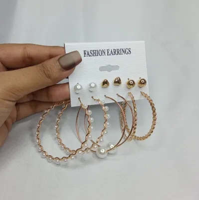 Love Shaped Heart Design Hoop Earrings Set ( 6 Pairs )